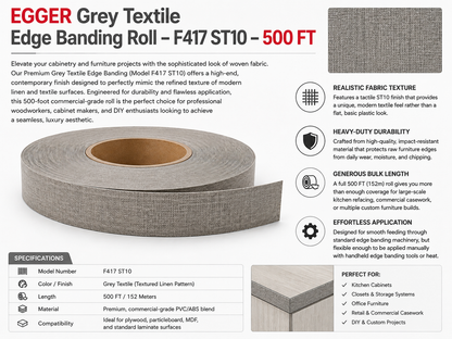 EGGER Grey Textile Edge Banding Roll – F417 ST10 – 500 FT