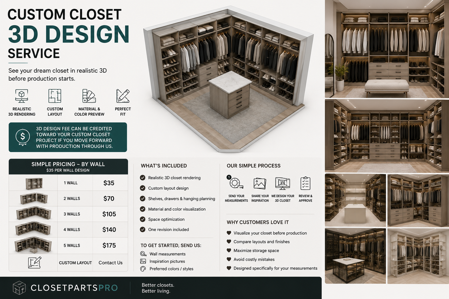 Custom Closet 3D Design Service | Walk-In Closet & Storage Design