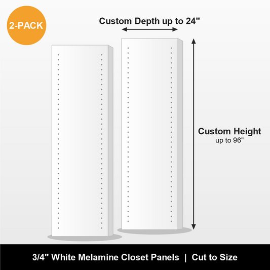 Two custom cut white 3/4 inch melamine closet panels, 2-pack